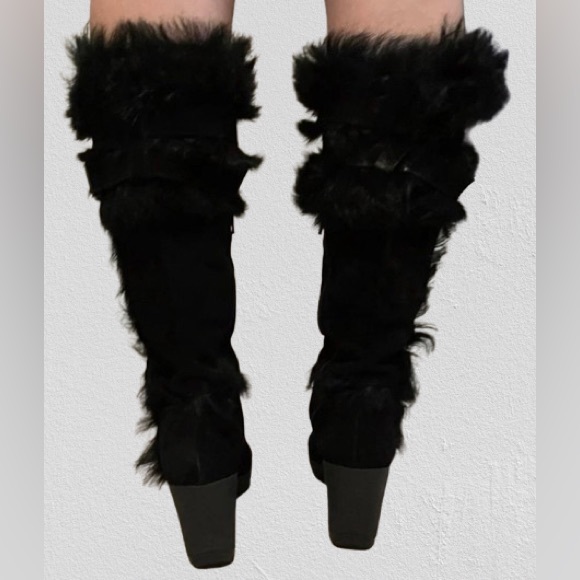 Coach Black Suede Wedge Boots Rabbit Fur Trim Size 11 Sharma Made in Italy🇮🇹 - Picture 17 of 17